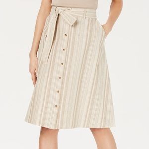 Bar III For Macy’s Linen Tan Striped Button Down Midi Skirt